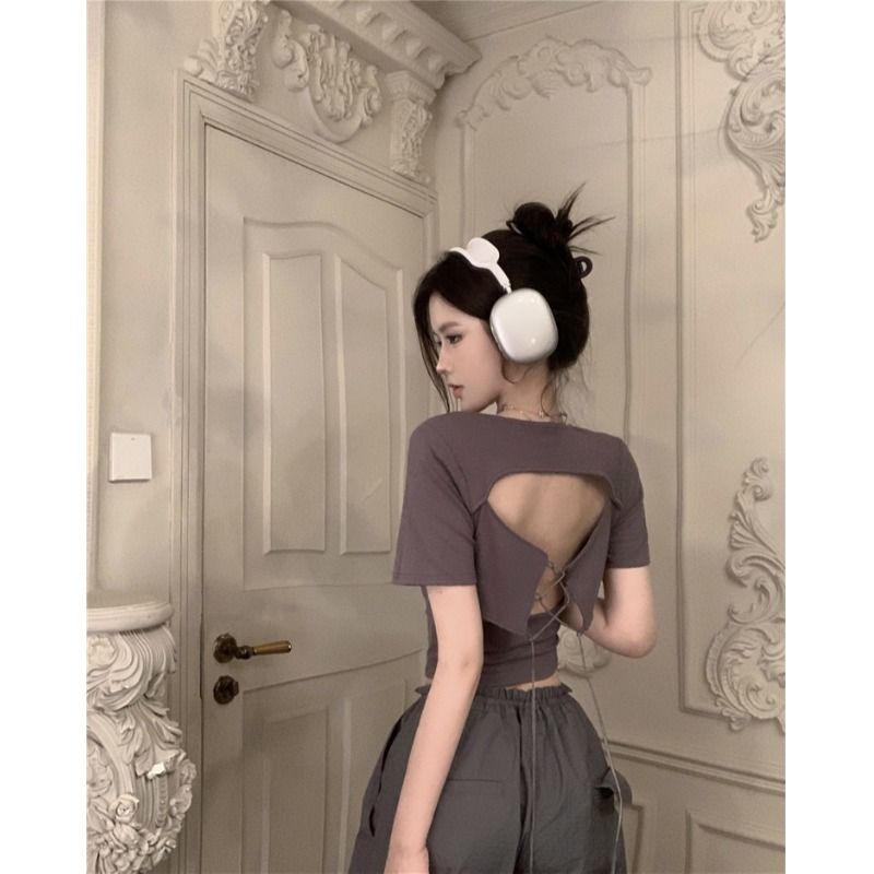 Jiashucheng Áo Thun Ngắn Tay Cổ Vuông Dáng Ôm Thời Trang Mùa Hè Quyến Rũ Cho Nữ