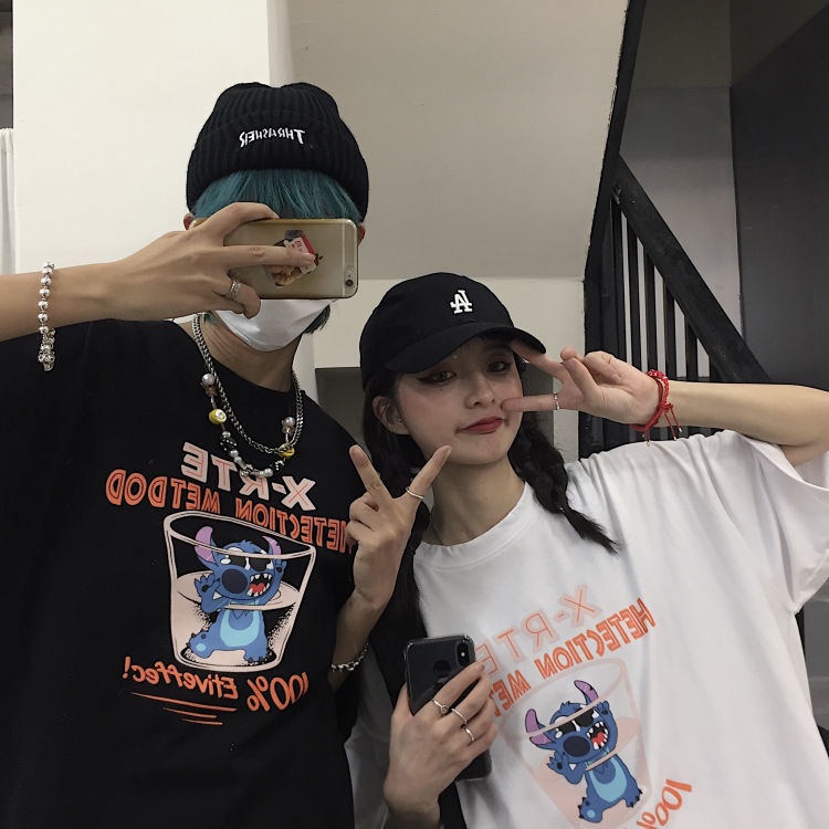 Jiashucheng Áo Thun Tay Ngắn Dáng Rộng Phong Cách Hàn Quốc Thời Trang Mùa Hè Cho Cặp Đôi