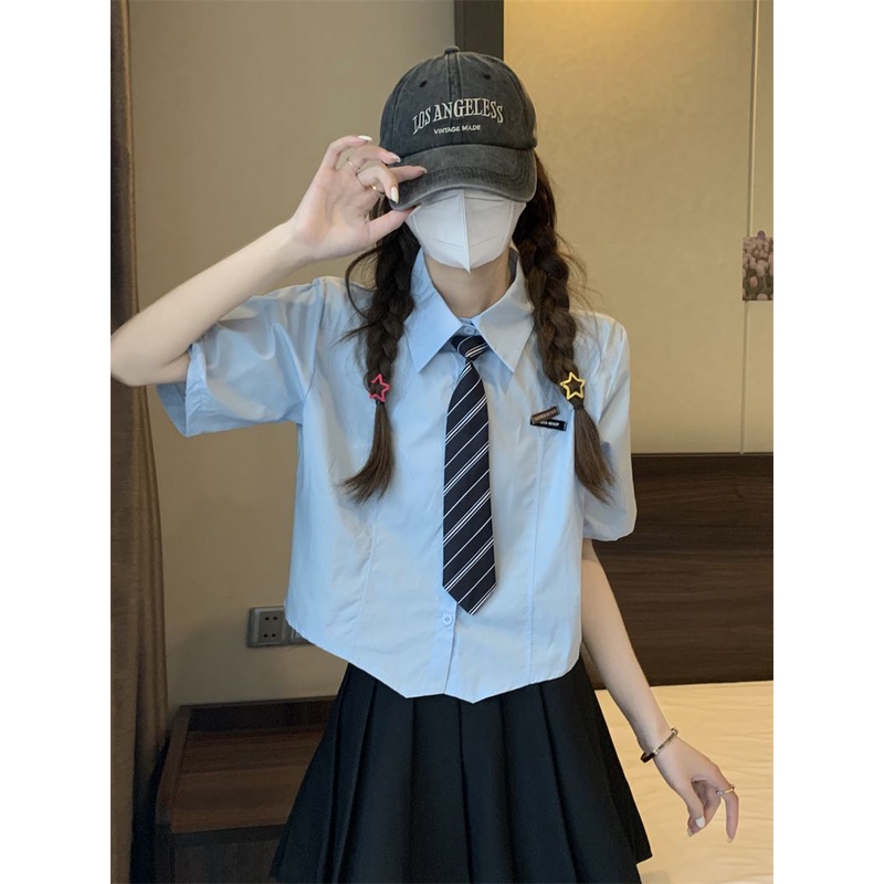 Jiashucheng Áo Sơ Mi Ngắn Tay Dáng Rộng Phong Cách Preppy Mỹ Cho Nữ