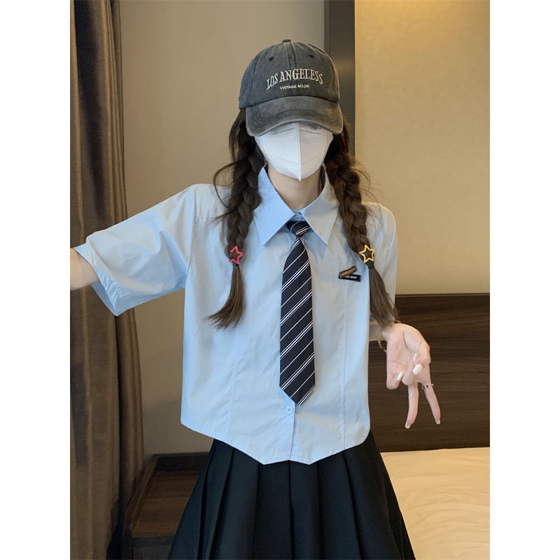 Jiashucheng Áo Sơ Mi Ngắn Tay Dáng Rộng Phong Cách Preppy Mỹ Cho Nữ