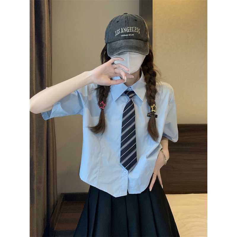 Jiashucheng Áo Sơ Mi Ngắn Tay Dáng Rộng Phong Cách Preppy Mỹ Cho Nữ