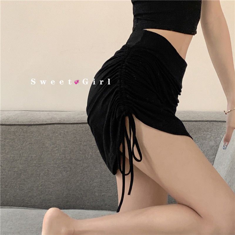 Jiashucheng Chân Váy Ngắn Dáng Chữ A Lưng Cao Co Giãn Cột Dây Chống Nhấp Nháy Hông Mùa Hè Cho Nữ