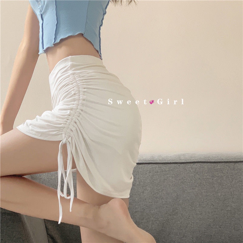 Jiashucheng Chân Váy Ngắn Dáng Chữ A Lưng Cao Co Giãn Cột Dây Chống Nhấp Nháy Hông Mùa Hè Cho Nữ