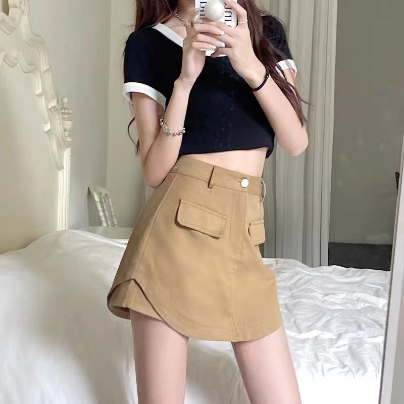 Jiashucheng Váy Cạp Cao Hakama Giả Hai Mảnh Không Đối Xứng Phong Cách Mới Mùa Hè Cho Nữ