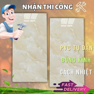 Tấm xốp dán tường 3d giả đá bóng có sẵn keo, pvc đá vàng 30x60