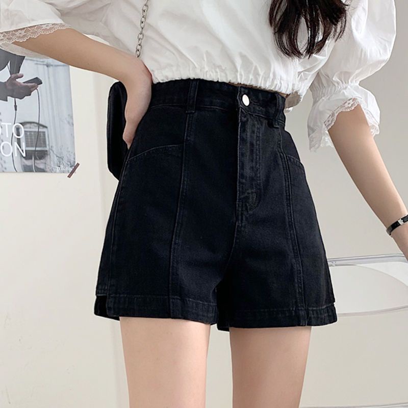 Jiashucheng Quần Short Denim Màu Đen Lưng Cao Dáng Chữ a Thời Trang Mùa Hè Cho Nữ