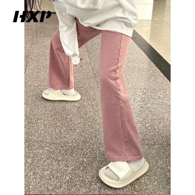 Jiashucheng Quần Jean Ống Rộng Lưng Cao Màu Hồng Bẩn Phong Cách Mới Mùa Xuân Hè Cho Nữ