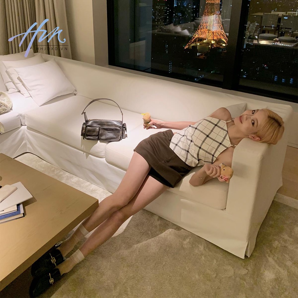 Áo Hai Dây Thêu Họa Tiết Sọc Ca Rô Thời Trang Cá Tính Cho Nữ