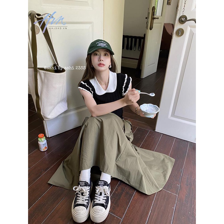 Áo Thun Dệt Kim Dáng Ôm Viền Gợn Sóng Họa Tiết Kẻ Sọc Phong Cách Pháp Thời Trang Cho Nữ