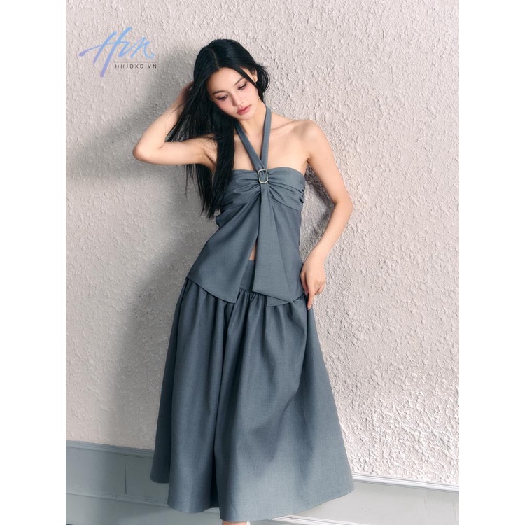 Áo Hai Dây Mùa Hè Dáng Ngắn Màu Xám Trơn Phong Cách Desire Chính Hãng Dễ Phối Đồ Cho Nữ