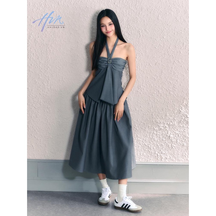 Áo Hai Dây Mùa Hè Dáng Ngắn Màu Xám Trơn Phong Cách Desire Chính Hãng Dễ Phối Đồ Cho Nữ