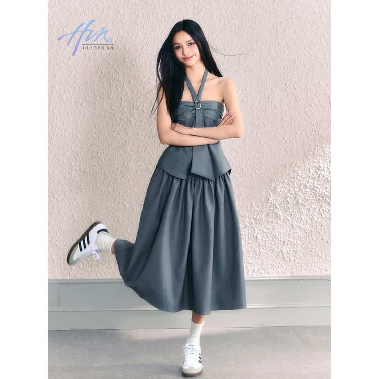 Áo Hai Dây Mùa Hè Dáng Ngắn Màu Xám Trơn Phong Cách Desire Chính Hãng Dễ Phối Đồ Cho Nữ