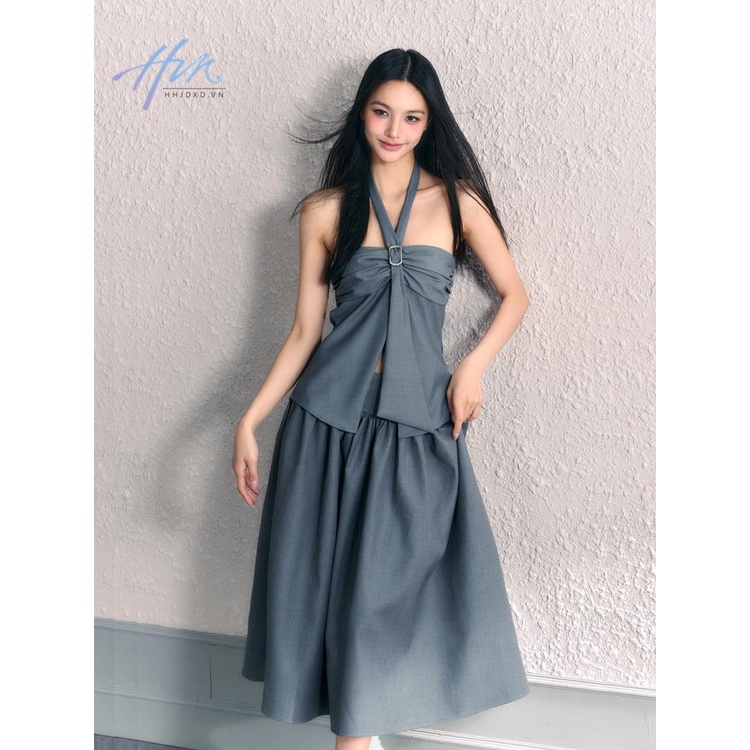 Áo Hai Dây Mùa Hè Dáng Ngắn Màu Xám Trơn Phong Cách Desire Chính Hãng Dễ Phối Đồ Cho Nữ