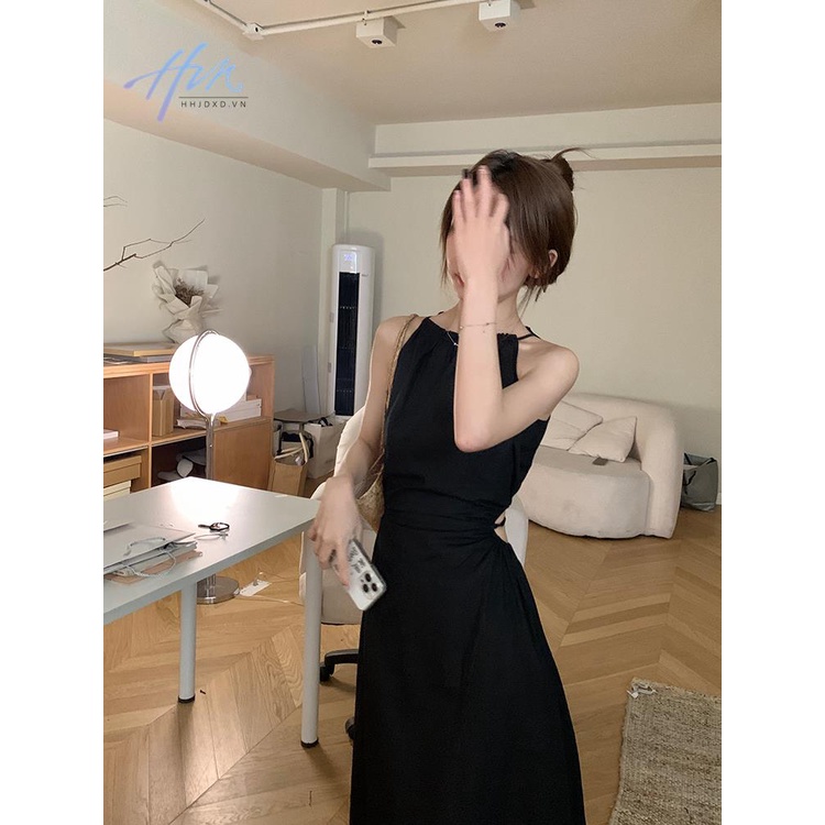 Đầm Hai Dây Dáng Dài Ôm Eo Phối Dây Cột Khoét Lỗ Rỗng Phong Cách Kỳ Nghỉ Cho Nữ