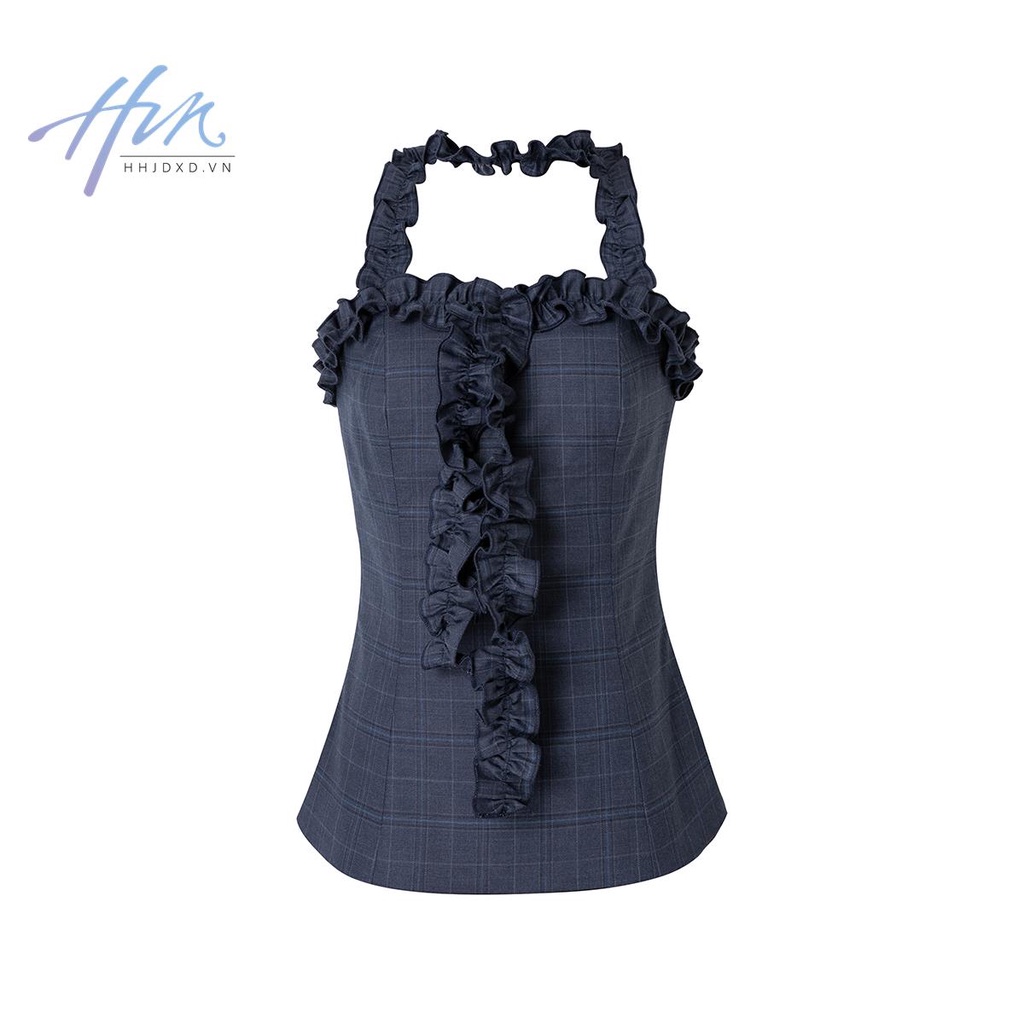 P Áo Ống Cổ Yếm Ôm Dáng Vừa Vặn Họa Tiết Kẻ Sọc Phong Cách Hàn Quốc Quyến Rũ Cho Nữ