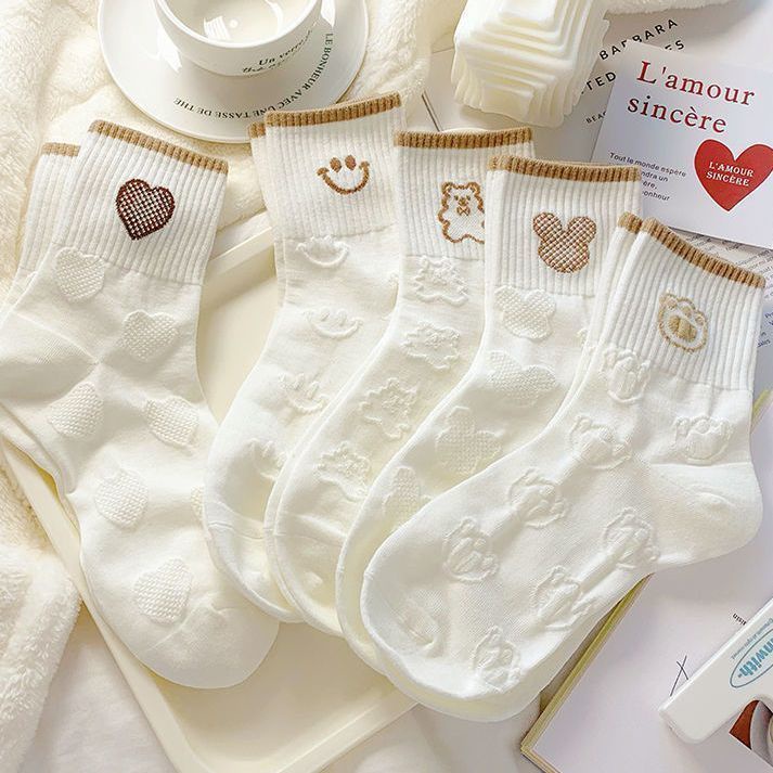 Vớ Mỏng Cổ Cao Thoáng Khí In Họa Tiết Hoạt Hình Phong Cách Hàn Quốc Thời Trang Mùa Hè Cho Nữ