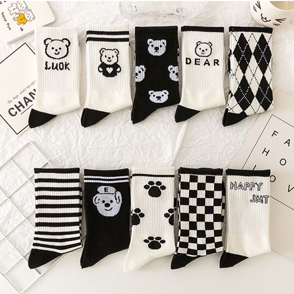 Vớ Họa Tiết Sọc Caro Trắng Đen Phong Cách Nhật Bản Thời Trang Mùa Hè Cho Cặp Đôi