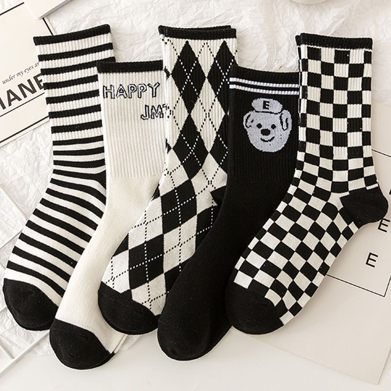 Vớ Họa Tiết Sọc Caro Trắng Đen Phong Cách Nhật Bản Thời Trang Mùa Hè Cho Cặp Đôi