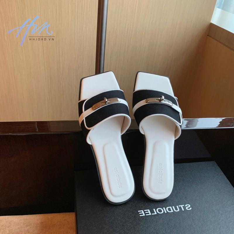 Dép Lười Đế Bằng Mũi Vuông Màu Sắc Tương Phản Thời Trang Mùa Hè 2023 Cho Nữ