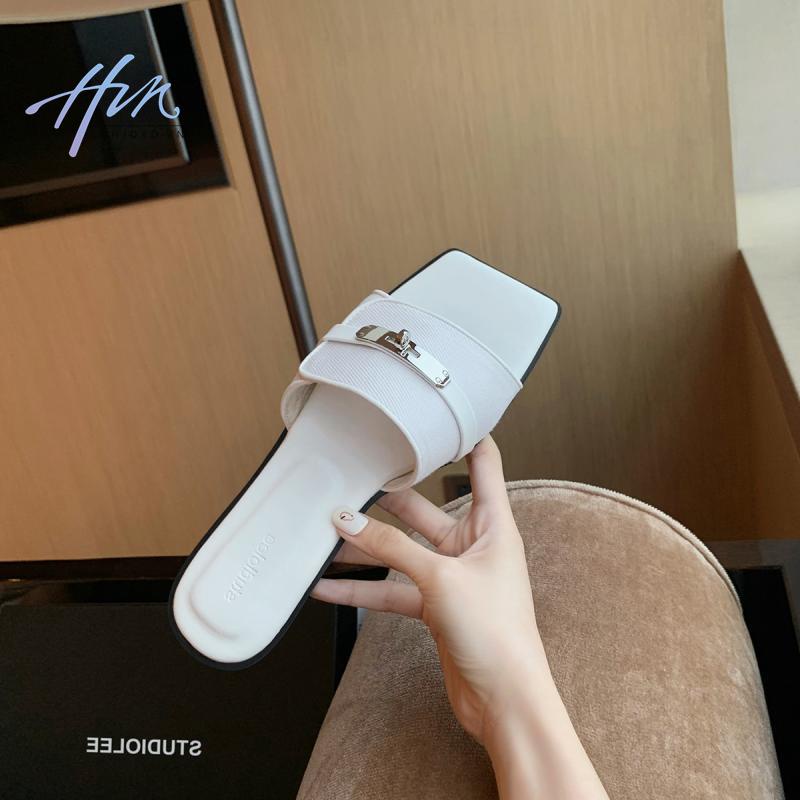 Dép Lười Đế Bằng Mũi Vuông Màu Sắc Tương Phản Thời Trang Mùa Hè 2023 Cho Nữ