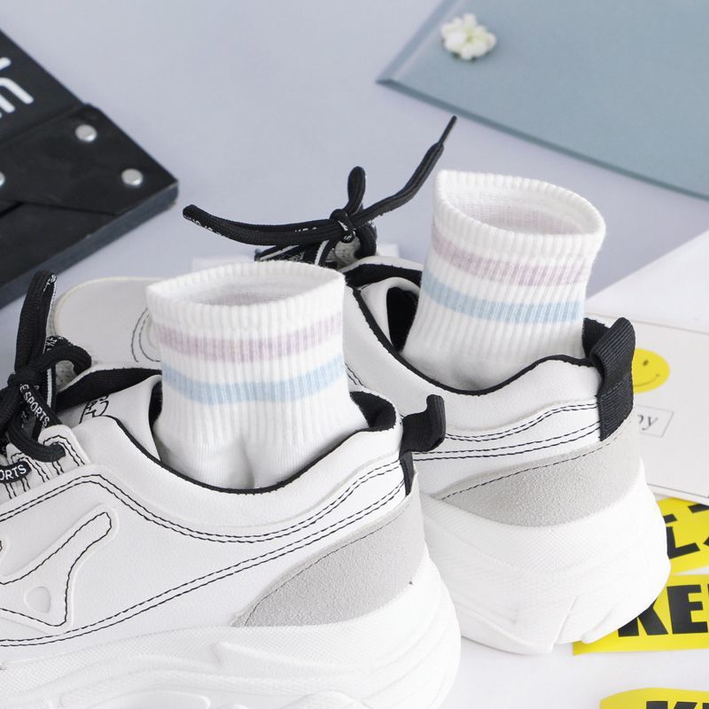 Vớ Cổ Trung Thoáng Khí Thấm Hút Mồ Hôi Màu Trơn Dễ Thương Phong Cách Nhật Bản Thời Trang Xuân Hè Cho Nữ