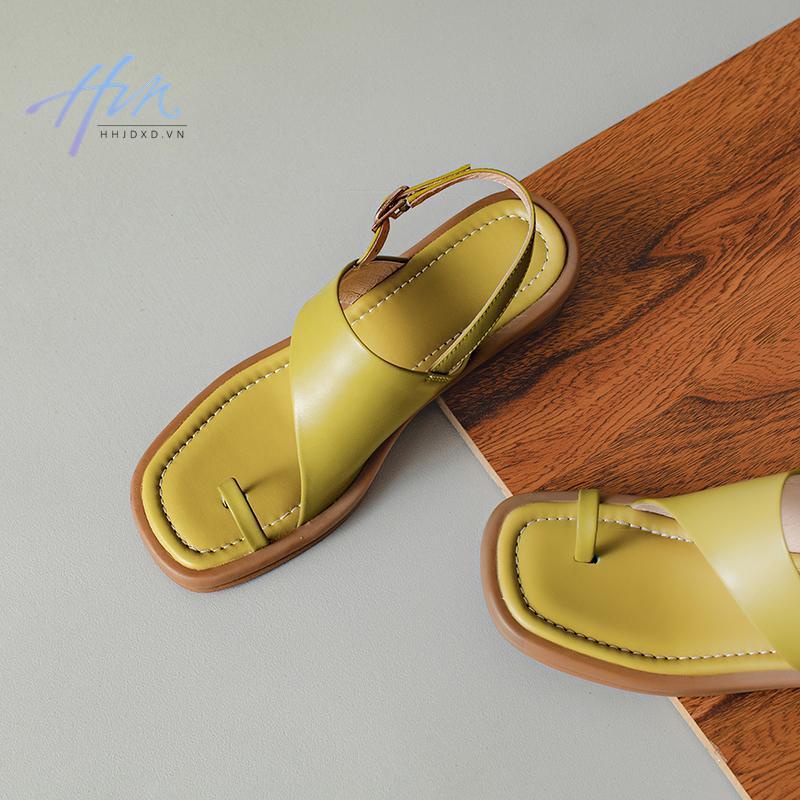 Giày Sandal Da Thật Đế Thấp Thời Trang Mùa Hè Hàn Quốc Cho Nữ