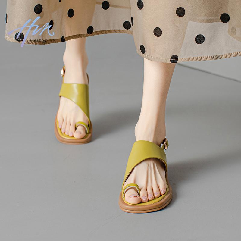 Giày Sandal Da Thật Đế Thấp Thời Trang Mùa Hè Hàn Quốc Cho Nữ