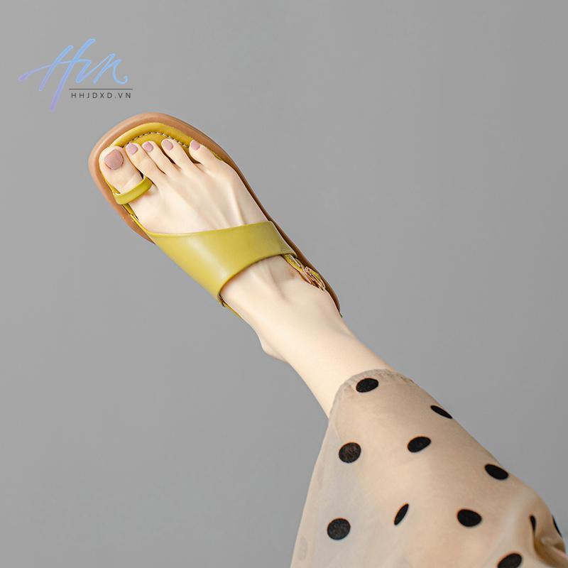 Giày Sandal Da Thật Đế Thấp Thời Trang Mùa Hè Hàn Quốc Cho Nữ