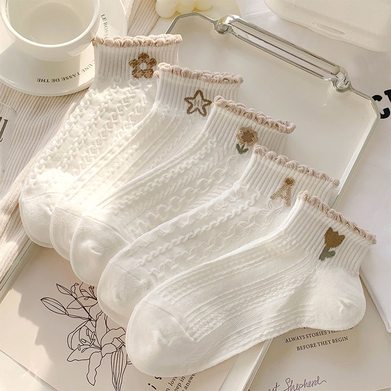 Vớ Cotton Mỏng Màu Trắng Miệng Nông Thoáng Khí Phong Cách Nhật Bản Dễ Phối Đồ Thời Trang Xuân Hè Cho Nữ
