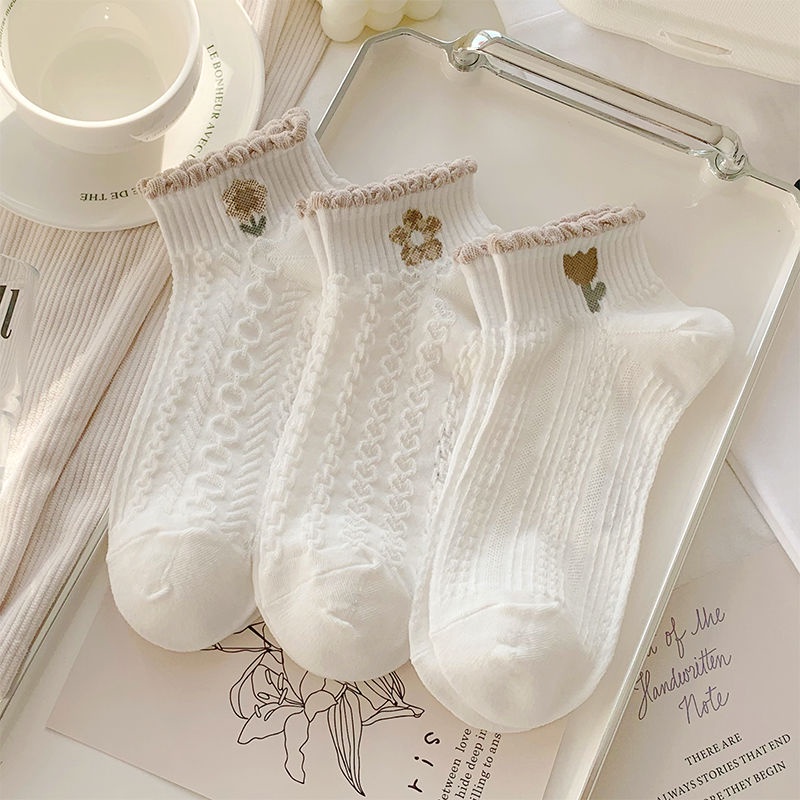Vớ Cotton Mỏng Màu Trắng Miệng Nông Thoáng Khí Phong Cách Nhật Bản Dễ Phối Đồ Thời Trang Xuân Hè Cho Nữ