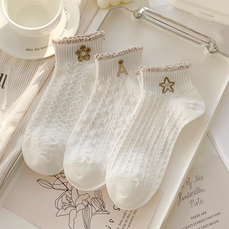 Vớ Cotton Mỏng Màu Trắng Miệng Nông Thoáng Khí Phong Cách Nhật Bản Dễ Phối Đồ Thời Trang Xuân Hè Cho Nữ