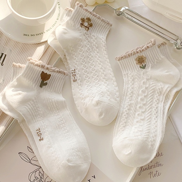 Vớ Cotton Mỏng Màu Trắng Miệng Nông Thoáng Khí Phong Cách Nhật Bản Dễ Phối Đồ Thời Trang Xuân Hè Cho Nữ