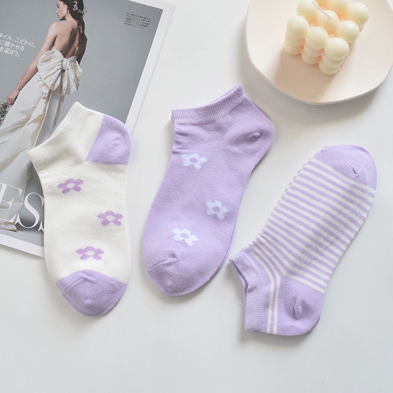 Vớ Mỏng Kẻ Sọc Màu Tím Kiểu Nhật Bản Dễ Thương Cho Học Sinh