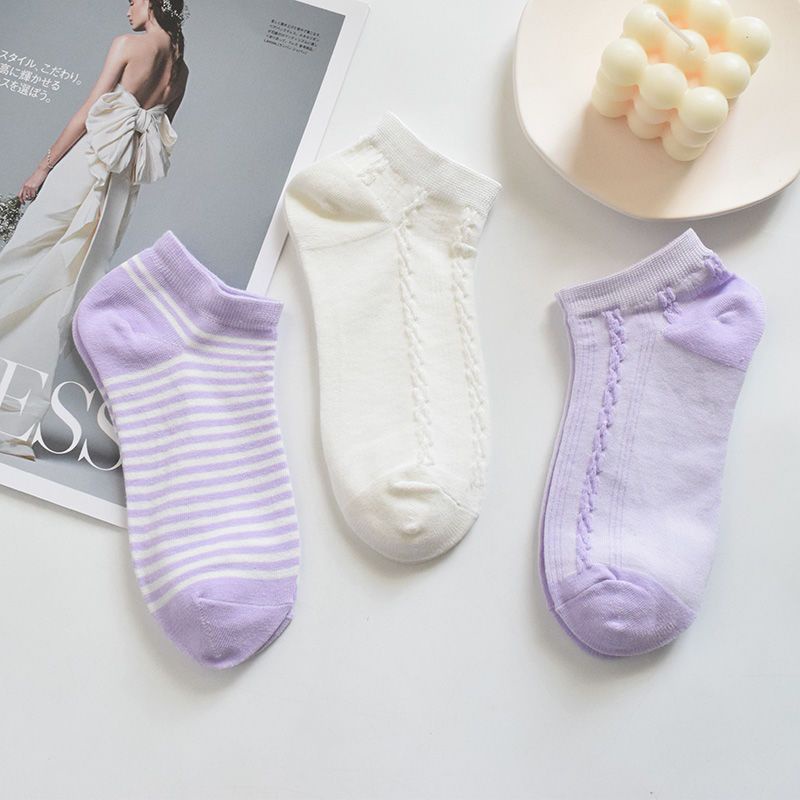 Vớ Mỏng Kẻ Sọc Màu Tím Kiểu Nhật Bản Dễ Thương Cho Học Sinh