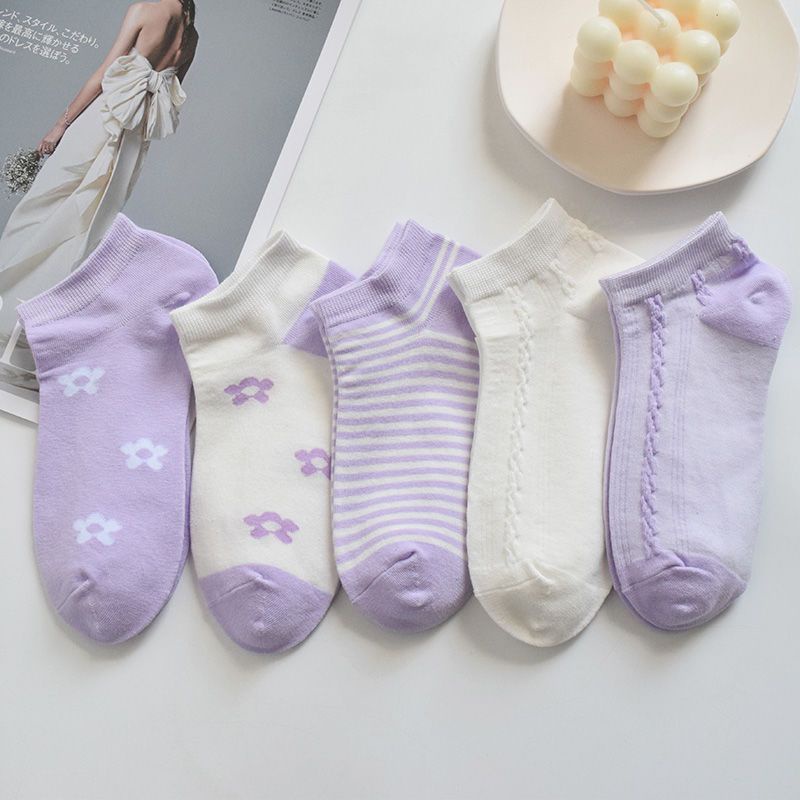 Vớ Mỏng Kẻ Sọc Màu Tím Kiểu Nhật Bản Dễ Thương Cho Học Sinh