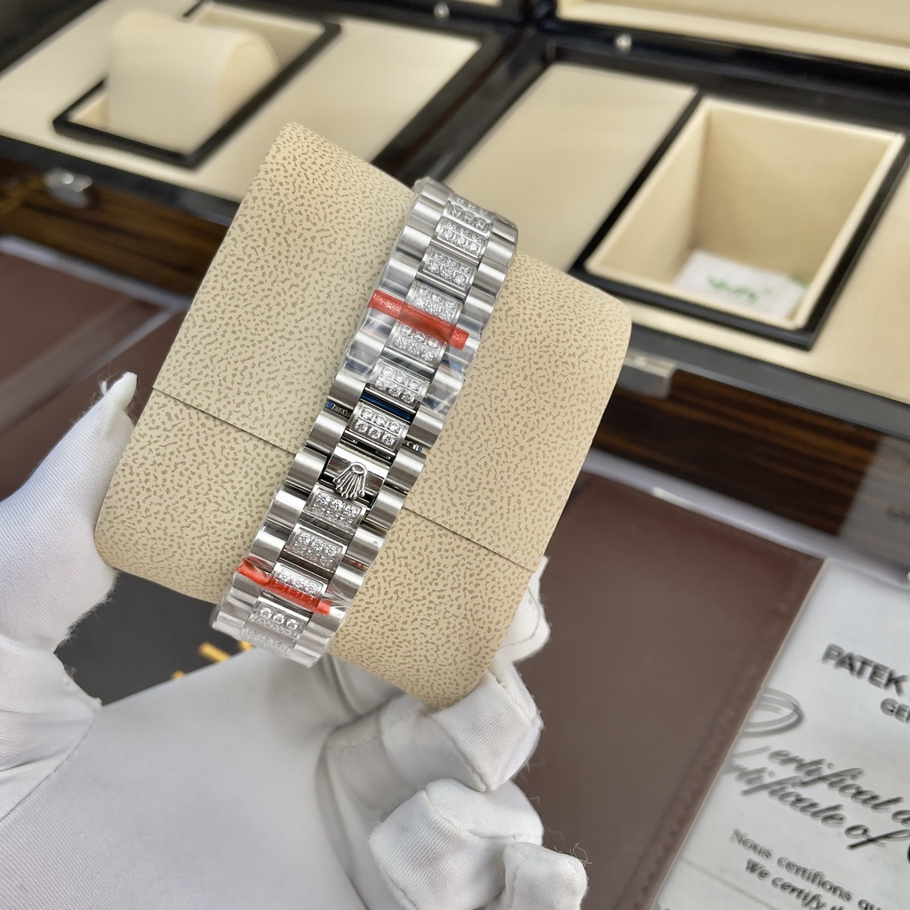 Đồng hồ Nam Rolexs day date mặt mặt đá vành đá số đá dây dọc đá vỏ trắng máy nhật dòng cơ Automatic 41mm