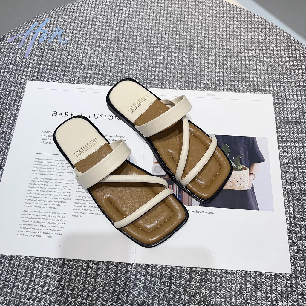 Niche Dép Sandal Cao Cấp Đế Bằng Phối Màu Tương Phản Thời Trang Mới 2023 Dành Cho Bạn Nữ
