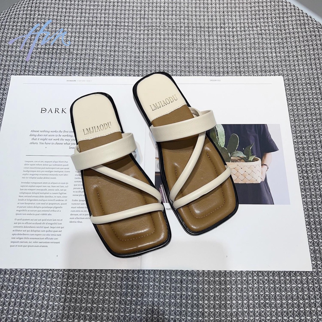 Niche Dép Sandal Cao Cấp Đế Bằng Phối Màu Tương Phản Thời Trang Mới 2023 Dành Cho Bạn Nữ