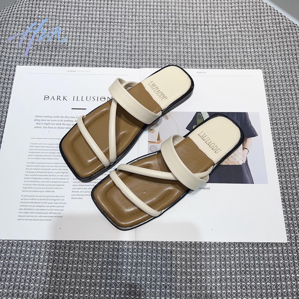 Niche Dép Sandal Cao Cấp Đế Bằng Phối Màu Tương Phản Thời Trang Mới 2023 Dành Cho Bạn Nữ
