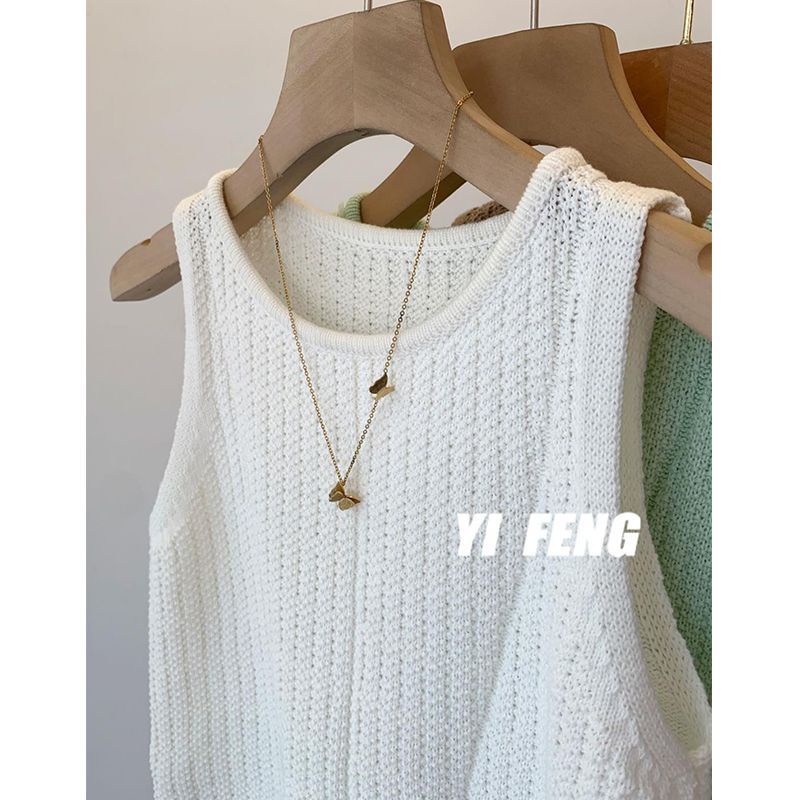 Jiashucheng Áo Len Không Tay Dáng Ôm Thiết Kế Đơn Giản Thời Trang Mùa Hè Hàng Mới Dành Cho Bạn Nữ