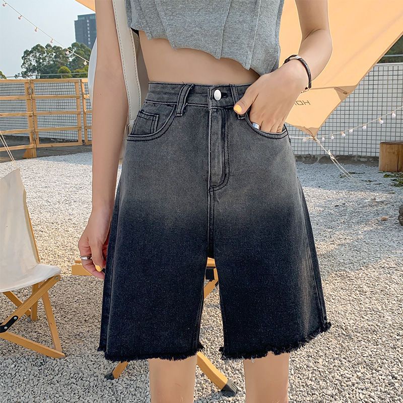 Jiashucheng Quần Short Jean Mỏng Dáng Chữ A Ống Rộng Màu Sắc Gradient Thời Trang Mùa Hè Cá Tính Cho Nữ