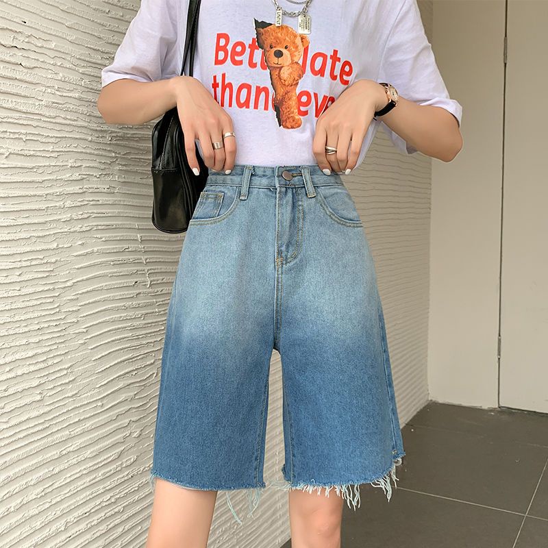 Jiashucheng Quần Short Jean Mỏng Dáng Chữ A Ống Rộng Màu Sắc Gradient Thời Trang Mùa Hè Cá Tính Cho Nữ