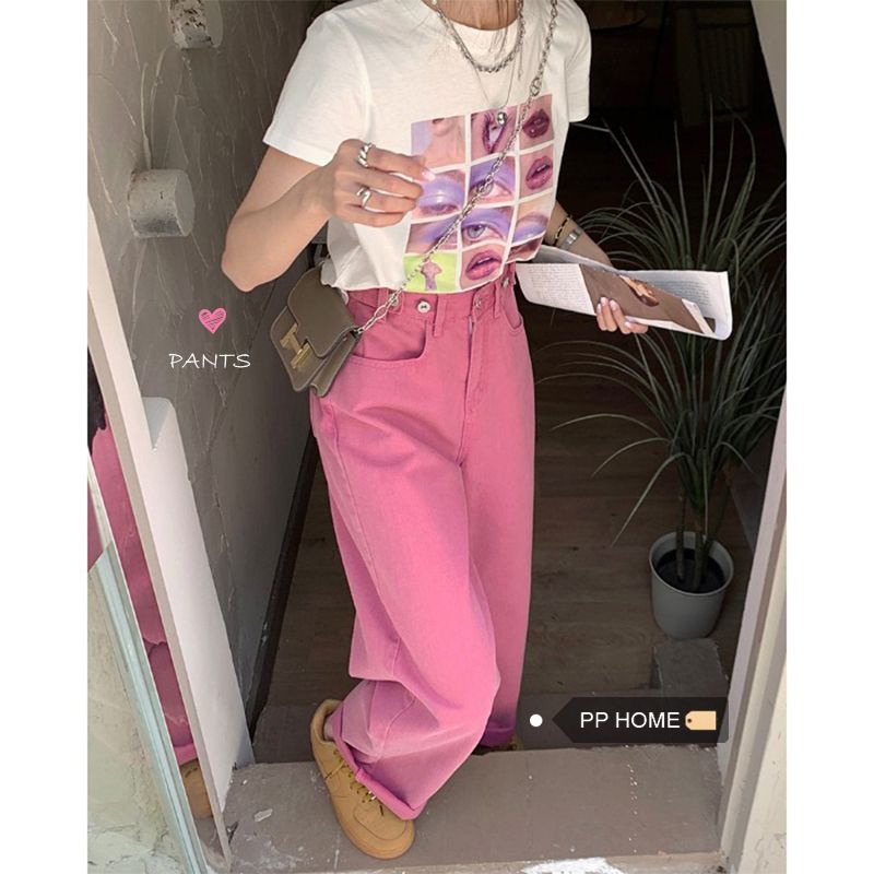 Jiashucheng Quần Jean Nữ Ống Rộng Lưng Cao Phong Cách Retro Thời Trang Mùa Hè Mới