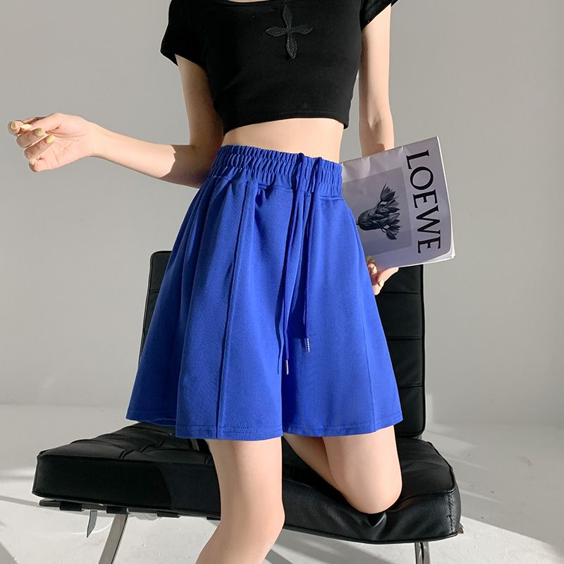 Jiashucheng Quần Short Thể Thao Màu Xanh Dương Lưng Cao Dáng Rộng Thời Trang Mùa Hè Cho Nữ