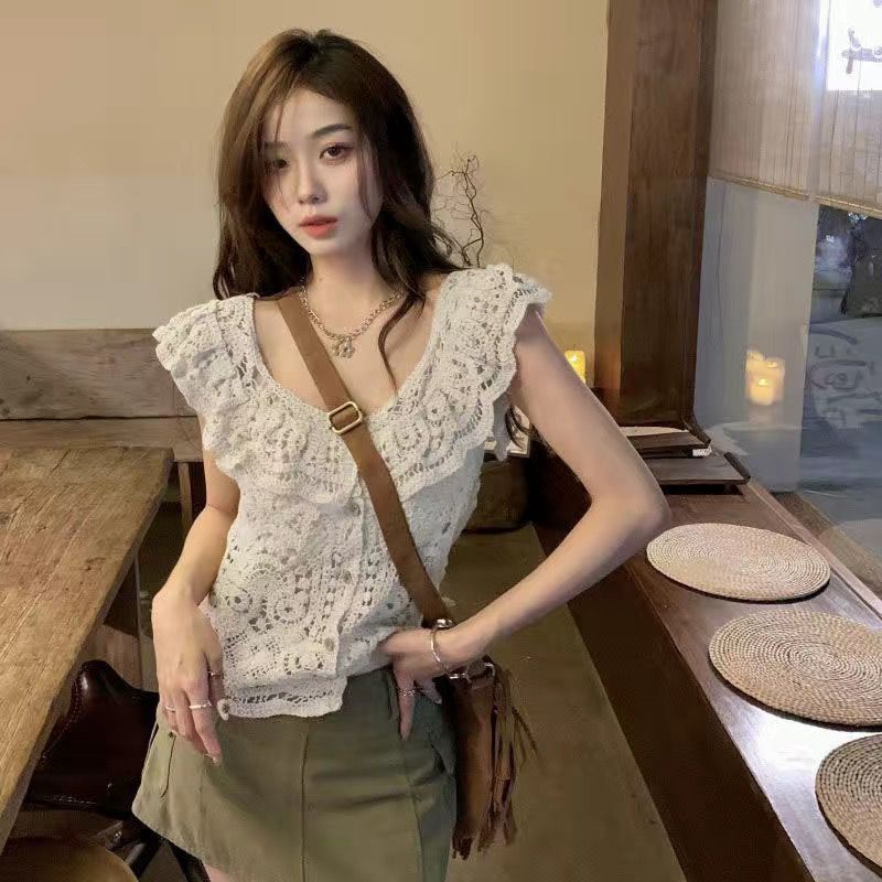 Jiashucheng Áo Khoác Cardigan Khoét Rỗng Cao Cấp Thoáng Khí Mùa Hè Hàn Quốc Gợn Sóng Đơn Giản Dễ Phối Đồ Cho Nữ