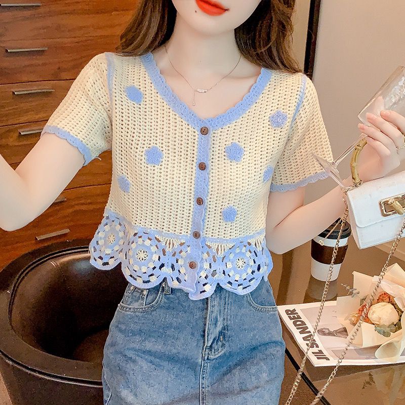 Jiashucheng Áo Khoác Cardigan Ngắn Tay Mỏng Mùa Hè Màu Sắc Đẹp Mắt Cho Nữ