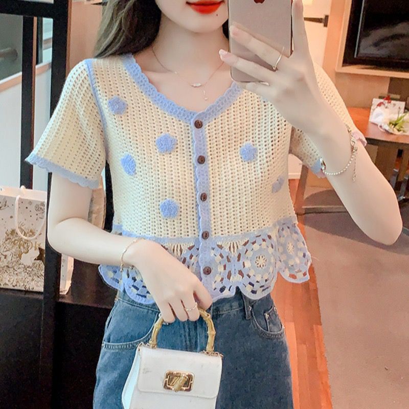 Jiashucheng Áo Khoác Cardigan Ngắn Tay Mỏng Mùa Hè Màu Sắc Đẹp Mắt Cho Nữ