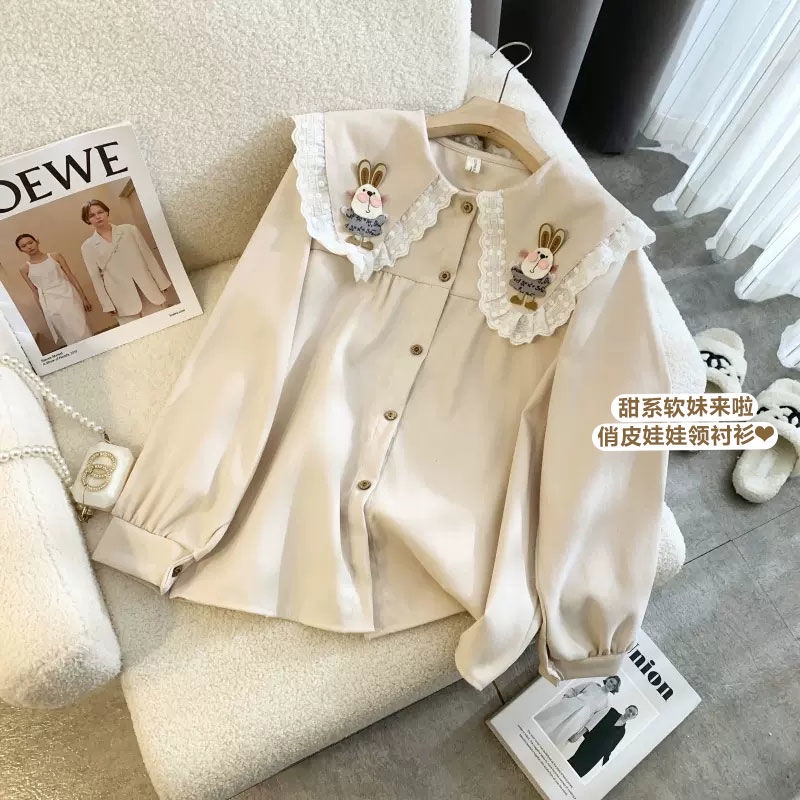 Áo Sơ Mi Cổ Búp Bê Họa Tiết Thỏ Cỡ Lớn Thời Trang Xinh Xắn Cho Bé Gái