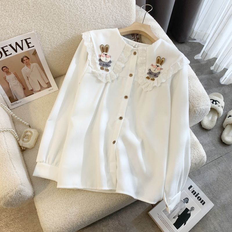 Áo Sơ Mi Cổ Búp Bê Họa Tiết Thỏ Cỡ Lớn Thời Trang Xinh Xắn Cho Bé Gái