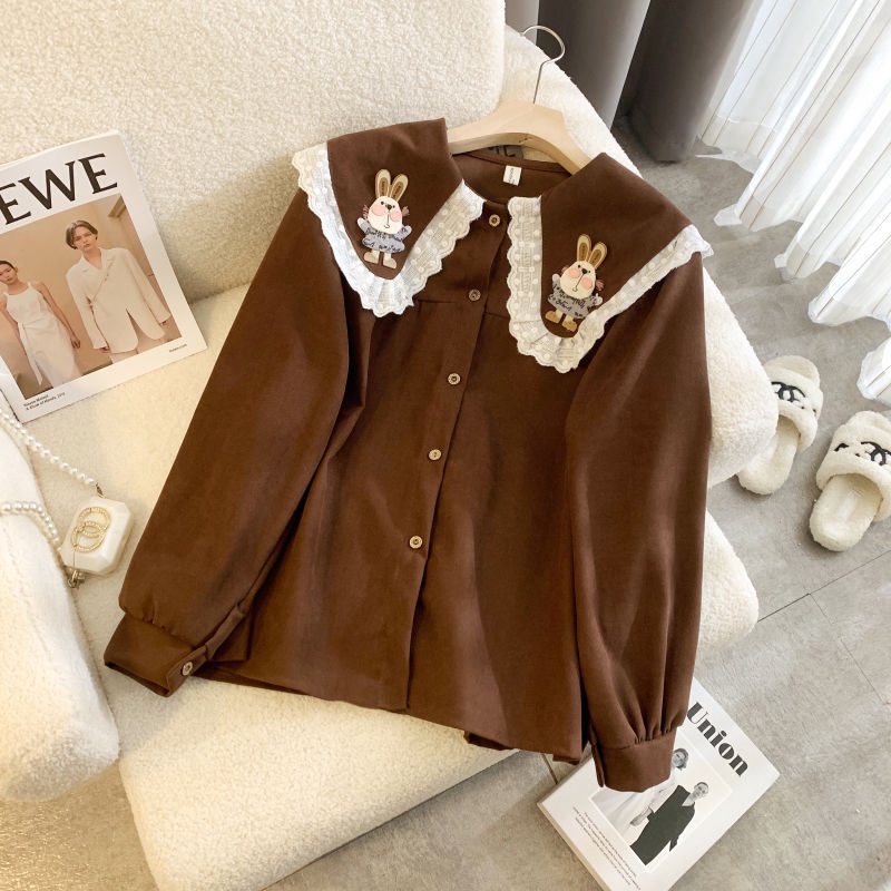 Áo Sơ Mi Cổ Búp Bê Họa Tiết Thỏ Cỡ Lớn Thời Trang Xinh Xắn Cho Bé Gái